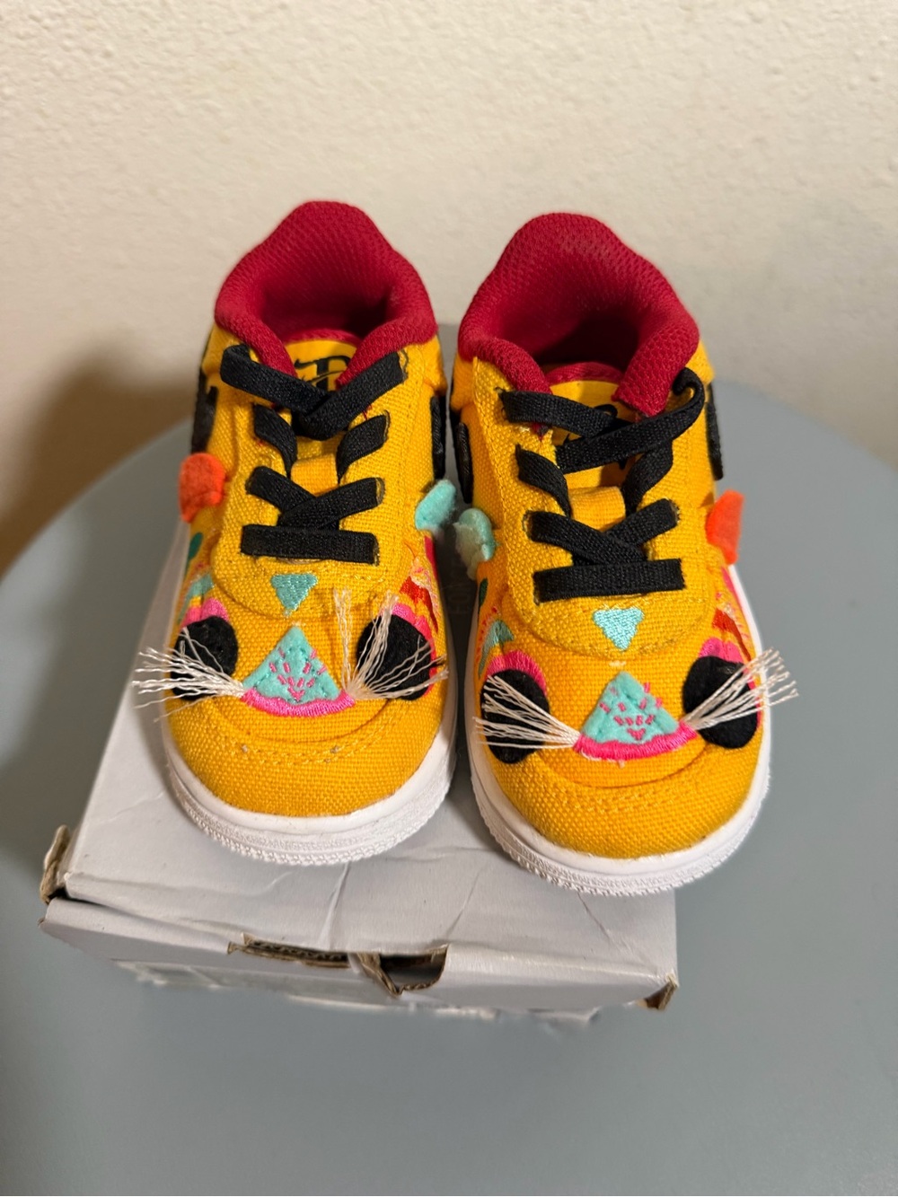 Nike Kids Yellow Cat Face Sneakers with Pink Lining